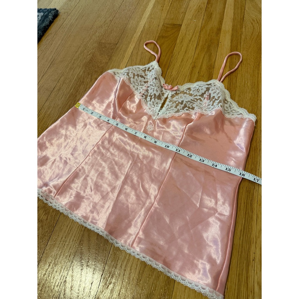 Vintage Christian Dior Pink Satin Lace Camisole Top Embroidered CD Logo Bow - Picture 12 of 13